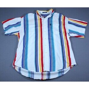 Vintage Chaps Ralph Lauren Vertical Striped Short Sleeve Lightweight Sz L